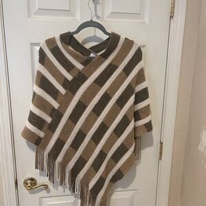 Chic Striped Poncho with Fringe